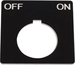 Schneider Electric - Square, Plastic Legend Plate - Off-On - Black Background, White Letters, 1.2 Inch Hole Diameter, 2-1/4 Inch Square - Americas Tooling