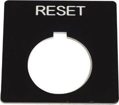 Schneider Electric - Square, Plastic Legend Plate - Reset - Black Background, White Letters, 1.2 Inch Hole Diameter, 2-1/4 Inch Square - Americas Tooling