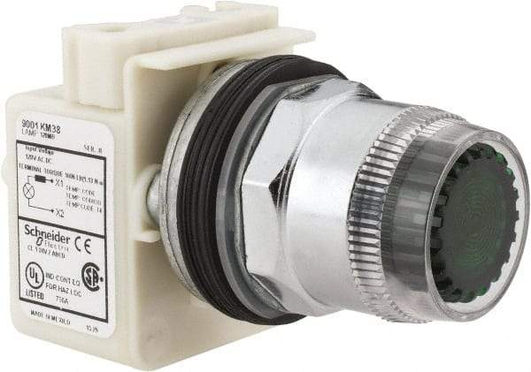 Schneider Electric - 1.18 Inch Mount Hole, Extended Straight, Pushbutton Switch Only - Round, Green Pushbutton, Illuminated, Momentary (MO), Weatherproof, Dust and Oil Resistant - Americas Tooling