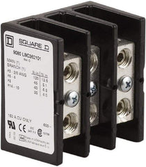 Square D - 3 Poles, 150 (Copper) Amp, Phenolic Power Distribution Block - 600 VAC, 1 Primary Connection - Americas Tooling