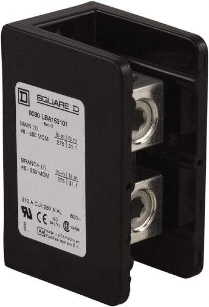 Square D - 1 Pole, 135 (Aluminium), 175 (Copper) Amp, Phenolic Power Distribution Block - 600 VAC, 1 Primary Connection - Americas Tooling