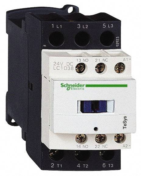 Schneider Electric - 3 Pole, 24 Coil VDC, 38 Amp at 440 VAC, Nonreversible IEC Contactor - Bureau Veritas, CCC, CSA, CSA C22.2 No. 14, DNV, EN/IEC 60947-4-1, EN/IEC 60947-5-1, GL, GOST, LROS, RINA, RoHS Compliant, UL 508, UL Listed - Americas Tooling