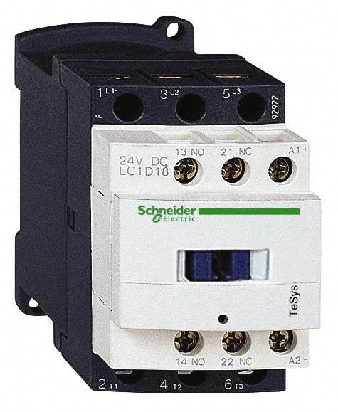 Schneider Electric - 3 Pole, 110 Coil VAC at 50/60 Hz, 18 Amp at 440 VAC and 32 Amp at 440 VAC, Nonreversible IEC Contactor - 1 Phase hp: 1 at 115 VAC, 3 at 230-240 VAC, 3 Phase hp: 10 at 460/480 VAC, 15 at 575/600 VAC, 5 at 200/208 VAC, 5 at 230-240 VAC - Americas Tooling