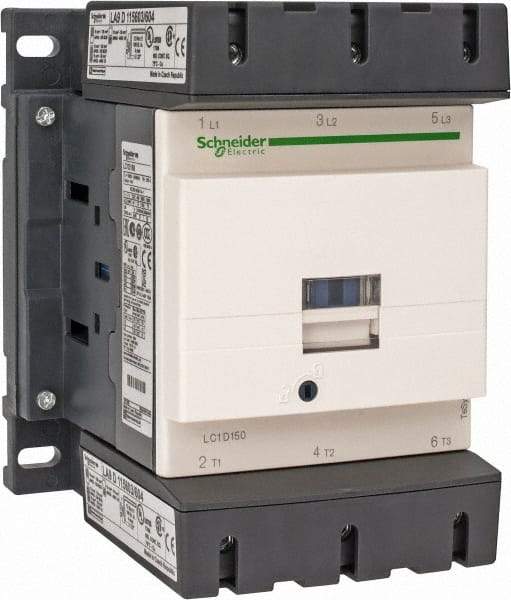 Schneider Electric - 3 Pole, 480 Coil VAC at 50/60 Hz, 150 Amp at 440 VAC, Nonreversible IEC Contactor - Bureau Veritas, CCC, CSA, CSA C22.2 No. 14, DNV, EN/IEC 60947-4-1, EN/IEC 60947-5-1, GL, GOST, LROS, RINA, RoHS Compliant, UL 508, UL Listed - Americas Tooling