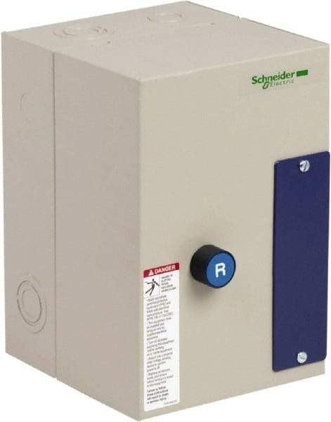 Schneider Electric - 3 Pole, 12 Amp, 120 Coil VAC, Nonreversible Enclosed IEC Motor Starter - 1 Phase Hp: 0.5 at 120 VAC, 2 at 240 VAC, 3 Phase Hp: 10 at 575 VAC, 3 at 208 VAC, 3 at 230 VAC, 7.5 at 460 VAC - Americas Tooling