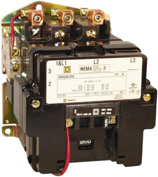 Square D - 5 Pole, 110 Coil VAC at 50 Hz and 120 Coil VAC at 60 Hz, 90 Amp NEMA Contactor - Open Enclosure, 50 Hz at 110 VAC and 60 Hz at 120 VAC - Americas Tooling