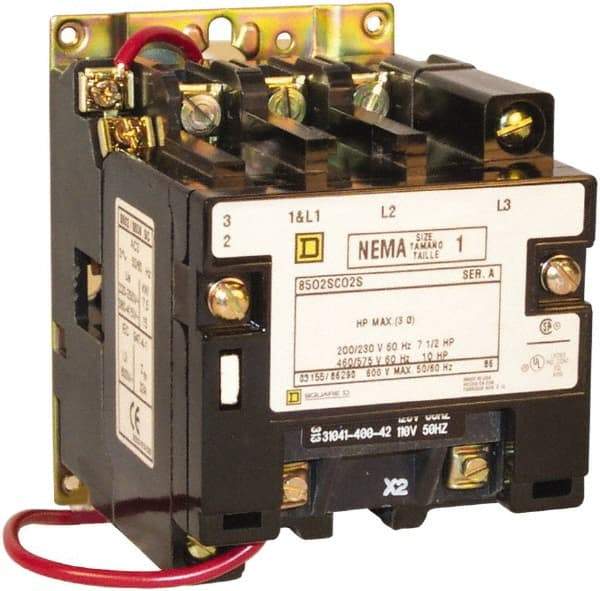 Square D - 5 Pole, 110 Coil VAC at 50 Hz and 120 Coil VAC at 60 Hz, 27 Amp NEMA Contactor - Open Enclosure, 50 Hz at 110 VAC and 60 Hz at 120 VAC - Americas Tooling