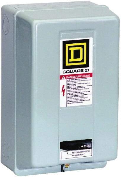 Square D - 110 Coil VAC at 50 Hz, 120 Coil VAC at 60 Hz, 9 Amp, Nonreversible Enclosed Enclosure NEMA Motor Starter - 3 Phase hp: 1-1/2 at 200 VAC, 1-1/2 at 230 VAC, 2 at 460 VAC, 2 at 575 VAC, 1 Enclosure Rating - Americas Tooling