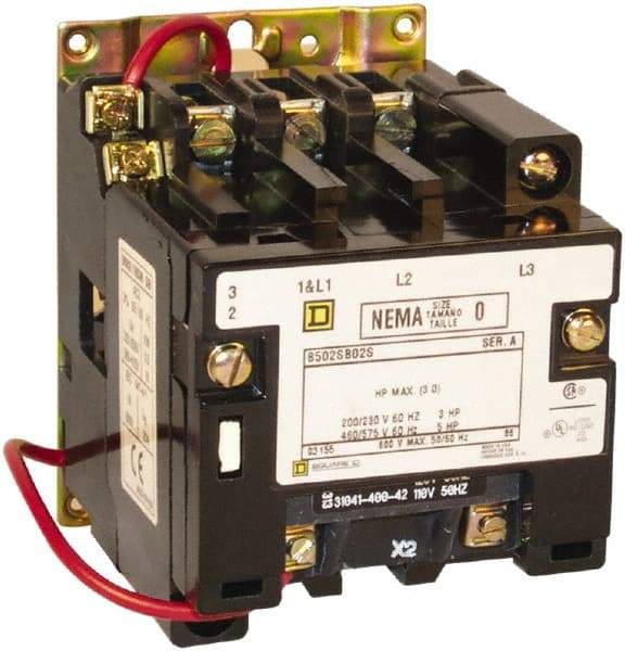 Square D - 3 Pole, 220 Coil VAC at 50 Hz, 240 Coil VAC at 60 Hz, 18 Amp NEMA Contactor - Open Enclosure, 50 Hz at 220 VAC and 60 Hz at 240 VAC - Americas Tooling