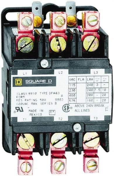 Square D - 3 Pole, 40 Amp Inductive Load, Definite Purpose Contactor - 50 Amp Resistive Rating - Americas Tooling