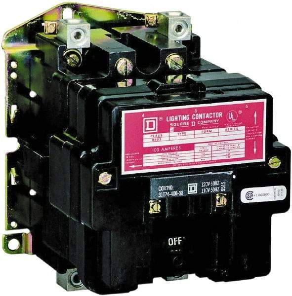 Square D - No Enclosure, 2 Pole, Electrically Held Lighting Contactor - 100 A (Tungsten), 220 VAC at 50 Hz, 240 VAC at 60 Hz - Americas Tooling