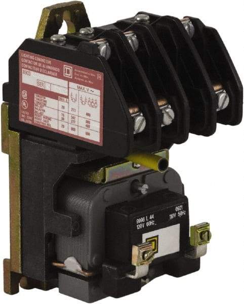 Square D - No Enclosure, 3 Pole, Electrically Held Lighting Contactor - 20 A (Tungsten), 30 A (Fluorescent), 277 VAC at 60 Hz, 3NO Contact Configuration - Americas Tooling