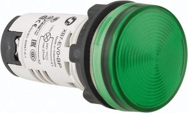 Schneider Electric - 24 V Green Lens LED Pilot Light - Round Lens, Screw Clamp Connector, 29mm Wide - Americas Tooling