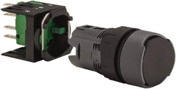 Schneider Electric - 16mm Mount Hole, Flush, Pushbutton Switch with Contact Block - Round, Black Pushbutton, Momentary (MO) - Americas Tooling