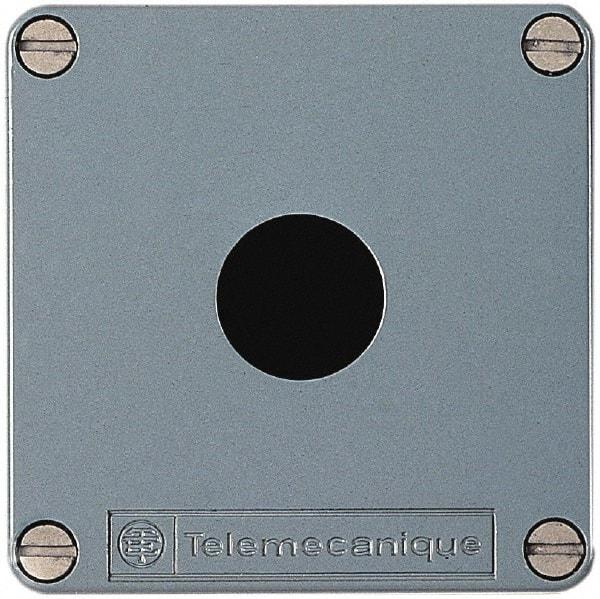 Schneider Electric - 1 Hole, 22mm Hole Diameter, Zinc Alloy Pushbutton Switch Enclosure - 80mm High x 80mm Wide x 74-1/2mm Deep - Americas Tooling