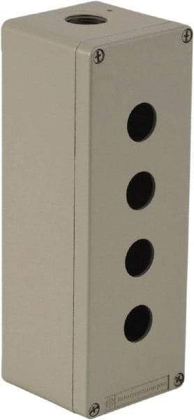 Schneider Electric - 4 Hole, 1.58 Inch Hole Diameter, Zinc Alloy Pushbutton Switch Enclosure - 8.66 Inch High x 3.15 Inch Wide x 3.03 Inch Deep, 4, 13 NEMA Rated - Americas Tooling