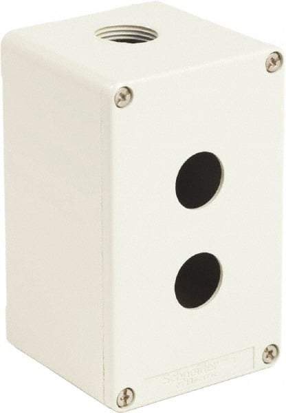 Schneider Electric - 2 Hole, 1.58 Inch Hole Diameter, Zinc Alloy Pushbutton Switch Enclosure - 5.12 Inch High x 3.15 Inch Wide x 3.03 Inch Deep, 4, 13 NEMA Rated - Americas Tooling