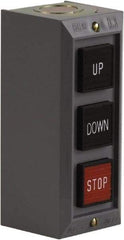 Schneider Electric - 3 Operator, Projecting Pushbutton Control Station - Down, Stop, Up (Legend), Momentary Switch, 2NO/3NC Contact, NEMA 1 - Americas Tooling