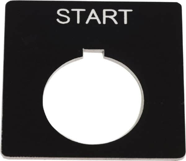 Schneider Electric - Square, Plastic Legend Plate - Start - Black Background, White Letters, 1.2 Inch Hole Diameter, 2-1/4 Inch Square - Americas Tooling