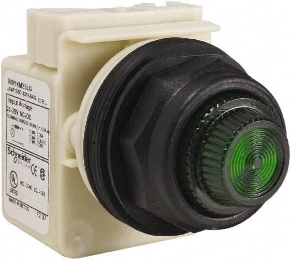 Schneider Electric - 24 V, 28 V Green Lens LED Indicating Light - Round Lens, Screw Clamp Connector, Corrosion Resistant, Dust Resistant, Oil Resistant - Americas Tooling