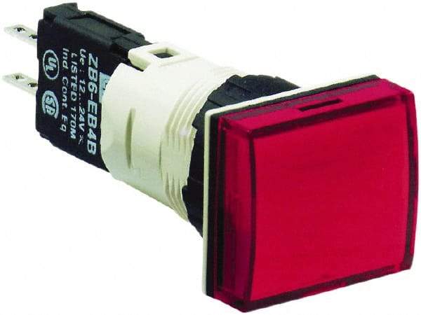 Schneider Electric - 12-24 VAC/VDC Red Lens LED Pilot Light - Rectangle Lens, Quick Connect Connector, 24mm Wide, Vibration Resistant - Americas Tooling