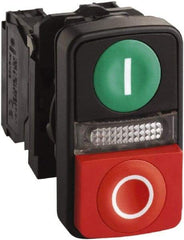 Schneider Electric - 22mm Mount Hole, Extended Straight, Flush, Pushbutton Switch Only - Rectangle, Green and Red Pushbutton, Illuminated, Momentary (MO), On-Off, Shock and Vibration Resistant - Americas Tooling