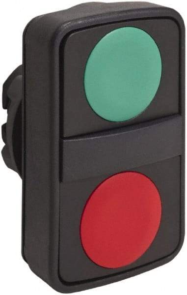 Schneider Electric - 22mm Mount Hole, Extended Straight, Flush, Pushbutton Switch Only - Rectangle, Green and Red Pushbutton, Nonilluminated, Momentary (MO), On-Off, Shock and Vibration Resistant - Americas Tooling