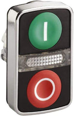 Schneider Electric - 22mm Mount Hole, Extended Straight, Flush, Pushbutton Switch Only - Rectangle, Green and Red Pushbutton, Illuminated, Momentary (MO), On-Off, Shock and Vibration Resistant - Americas Tooling