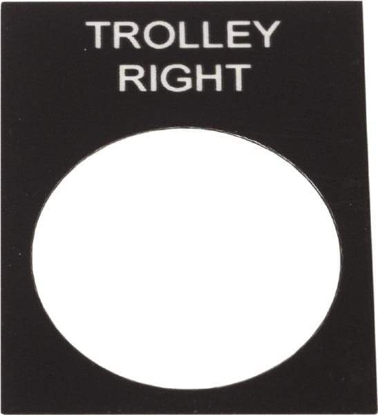 Schneider Electric - Rectangular, PVC Legend Plate - Trolley Right - Black Background, White Letters, 22mm Hole Diameter, 30mm Wide x 40mm High - Americas Tooling