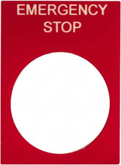 Schneider Electric - Rectangular, PVC Legend Plate - Emergency Stop - Red Background, White Letters, 22mm Hole Diameter, 30mm Wide x 40mm High - Americas Tooling