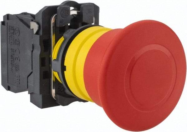 Schneider Electric - 22mm Mount Hole, Extended Mushroom Head, Pushbutton Switch Only - Round, Red Pushbutton, Nonilluminated, Trigger Action, Off, Shock and Vibration Resistant - Americas Tooling