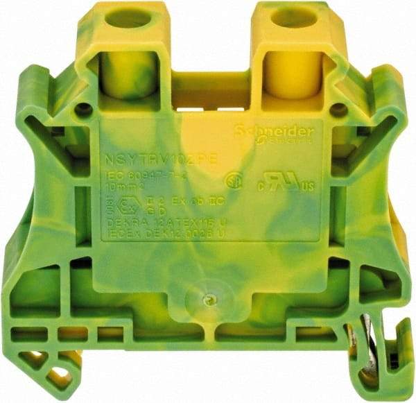 Schneider Electric - 1 Pole, 1,000 Volt, 76 Amp, -40 to 266°F, DIN Rail Mount, Polyamide Grounding Terminal Block - 2 Contacts, 20 to 6 AWG Compatibility, 47-1/2mm High - Americas Tooling