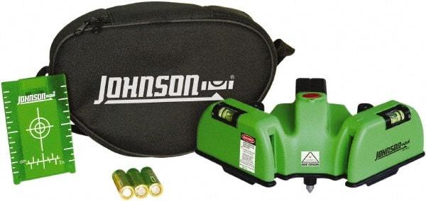 Johnson Level & Tool - 2 Beam 150' (Interior) Max Range Line Laser Level - Green Beam, 1/16" at 20' Accuracy, 6-1/2" Long x 4" Wide x 6-1/2" High, Battery Included