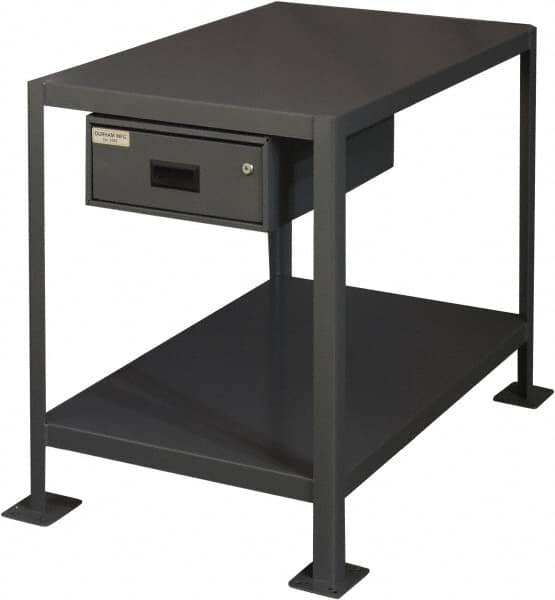 Durham - 24 Wide x 18" Deep x 18" High, Steel Machine Work Table with Drawer - Flat Top, Rounded Edge, Fixed Legs, Gray - Americas Tooling