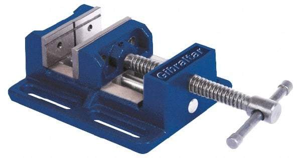 Gibraltar - 8" Jaw Opening Capacity x 2" Throat Depth, Horizontal Drill Press Vise - 8" Wide Jaw, Stationary Base, Standard Speed, 15-7/16" OAL x 3-9/16" Overall Height, Cast Iron - Americas Tooling