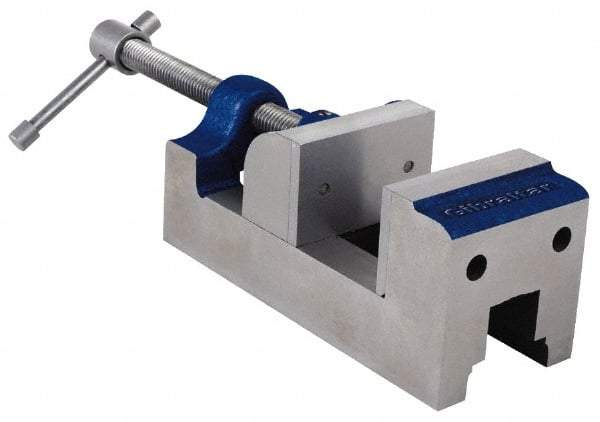 Gibraltar - 2-5/8" Jaw Opening Capacity x 1-1/2" Throat Depth, Horizontal Drill Press Vise - 2-7/16" Wide Jaw, Stationary Base, Standard Speed, 7-1/8" OAL, Cast Iron - Americas Tooling