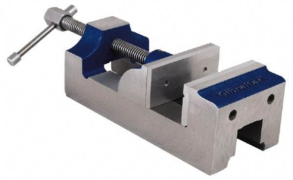 Gibraltar - 4" Jaw Opening Capacity x 1-3/4" Throat Depth, Horizontal Drill Press Vise - 4" Wide Jaw, Stationary Base, Standard Speed, 10-3/4" OAL, Cast Iron - Americas Tooling