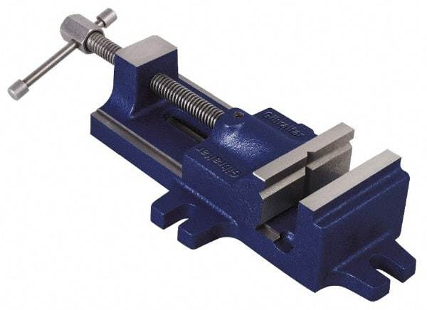 Gibraltar - 4" Jaw Opening Capacity x 1-1/2" Throat Depth, Horizontal Drill Press Vise - 3-1/2" Wide Jaw, Stationary Base, Standard Speed, 12-1/2" OAL, Cast Iron - Americas Tooling