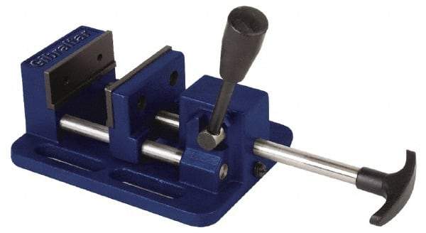 Gibraltar - 3" Jaw Opening Capacity x 1-1/16" Throat Depth, Horizontal Drill Press Vise - 3" Wide Jaw, Stationary Base, Standard Speed, 7-1/4" OAL x 2.975" Overall Height, Cast Iron - Americas Tooling