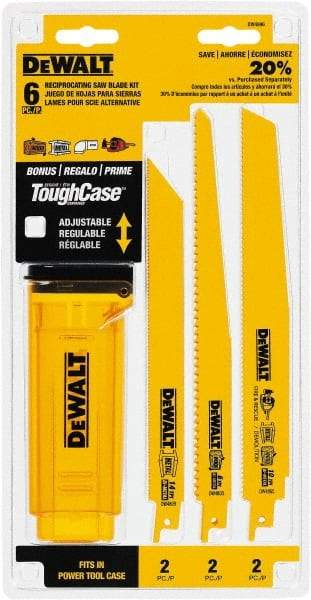 DeWALT - 6 Pieces, 8" to 9" Long x 0.04" Thickness, Bi-Metal Reciprocating Saw Blade Set - Straight Profile, 6 to 14 Teeth, Toothed Edge - Americas Tooling