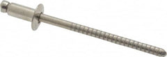 RivetKing - Dome Head Stainless Steel Open End Blind Rivet - Stainless Steel Mandrel, 0.063" to 1/8" Grip, 1/4" Head Diam, 0.129" to 0.133" Hole Diam, 0.275" Length Under Head, 1/8" Body Diam - Americas Tooling