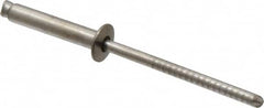 RivetKing - Size 48 Dome Head Stainless Steel Open End Blind Rivet - Stainless Steel Mandrel, 0.376" to 1/2" Grip, 1/4" Head Diam, 0.129" to 0.133" Hole Diam, 0.65" Length Under Head, 1/8" Body Diam - Americas Tooling