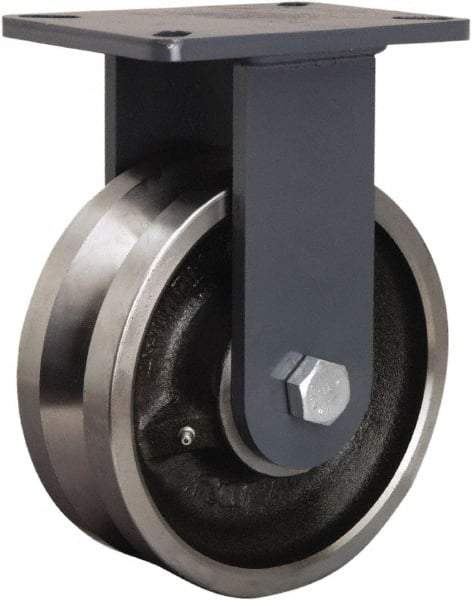 Hamilton - 8" Diam x 3" Wide, Forged Steel Rigid Caster - 4,000 Lb Capacity, Top Plate Mount, 5-1/4" x 7-1/4" Plate, Straight Roller Bearing - Americas Tooling