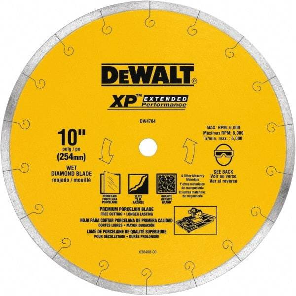 DeWALT - 10" Diam, 5/8" Arbor Hole Diam, Wet & Dry Cut Saw Blade - Diamond-Tipped, Standard Round Arbor - Americas Tooling