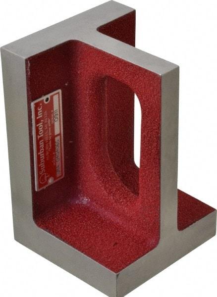 Suburban Tool - 1 Hole, 6" High x 4" Wide x 4" Deep, Right Angle Iron - Cast Iron, Precision Ground, 7/8" Thick, Parallel to within 0.00025" per 6", Square to within 0.0005" per 6" - Americas Tooling