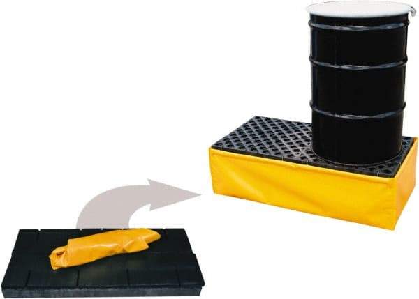 UltraTech - 11 Gal Sump, 3,000 Lb Capacity, 2 Drum, Polyethylene Spill Deck or Pallet - 48" Long x 24" Wide x 2-1/2" High, Yellow and Black, Low Profile, Inline Drum Configuration - Americas Tooling