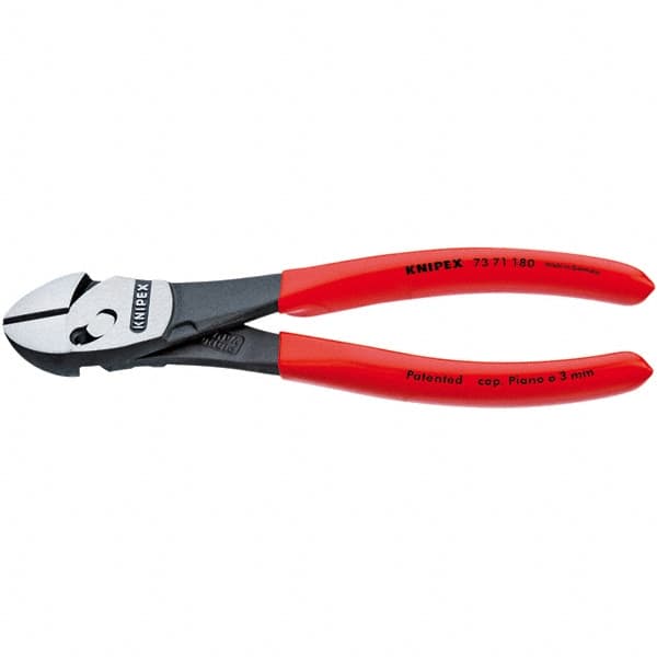 Knipex - 7-1/4" OAL, 24 AWG Capacity, Diagonal Cutter - 1" Jaw Length x 1-3/16" Jaw Width, Oval Head, Plastic Dipped Handle - Americas Tooling