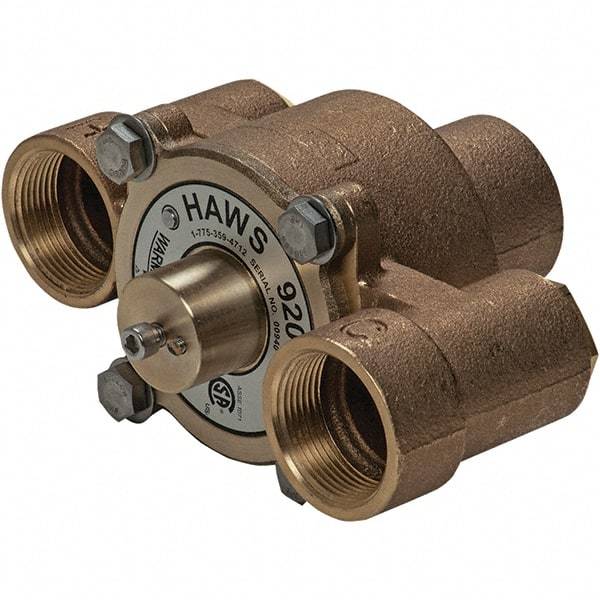 Haws - 1-1/4" Inlet, 7-5/8" Long x 3-1/2" Wide x 5-3/8" High, Brass Plumbed Wash Station Tempering Valve - Compatible with Combination Drench Shower & Eye/Face Wash Stations - Americas Tooling