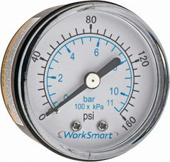 Value Collection - 2" Dial, 1/4 Thread, 0-160 Scale Range, Pressure Gauge - Center Back Connection Mount, Accurate to 3-2-3% of Scale - Americas Tooling