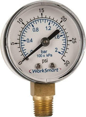 Value Collection - 2" Dial, 1/4 Thread, 0-30 Scale Range, Pressure Gauge - Lower Connection Mount, Accurate to 3-2-3% of Scale - Americas Tooling